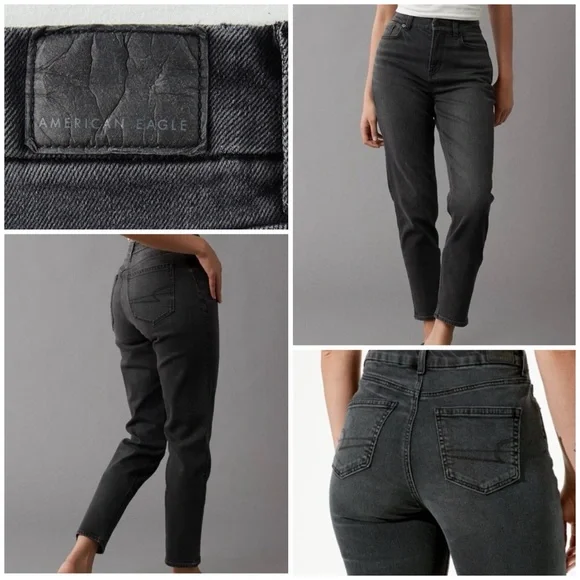 American Eagle Outfitters Stretch Curley Mom Black Wash Jeans Size 00 - Picture 3 of 14